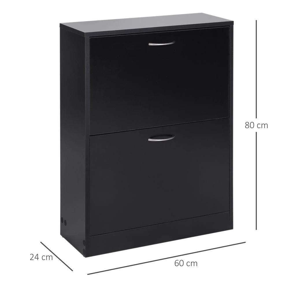 Shoe Cabinet Storage Cupboard 2-Tier Wood 12 Pairs Black by HOMCOM