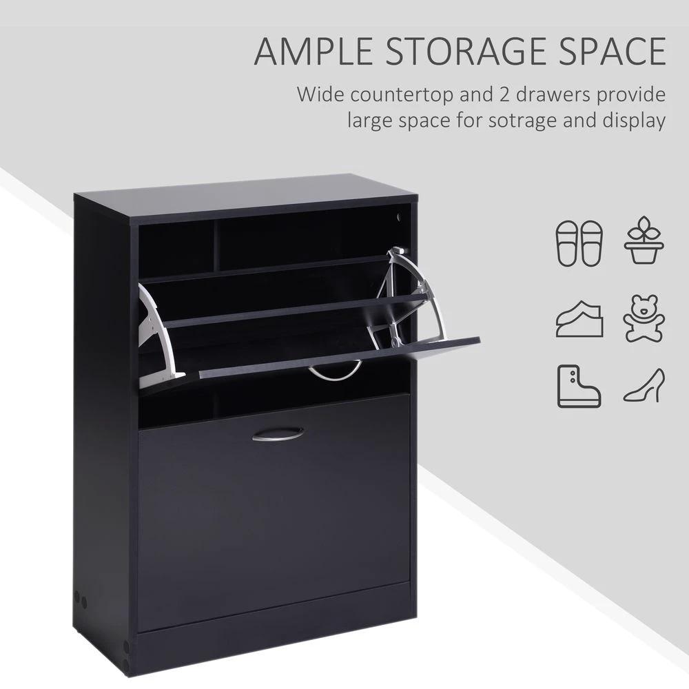 Shoe Cabinet Storage Cupboard 2-Tier Wood 12 Pairs Black by HOMCOM