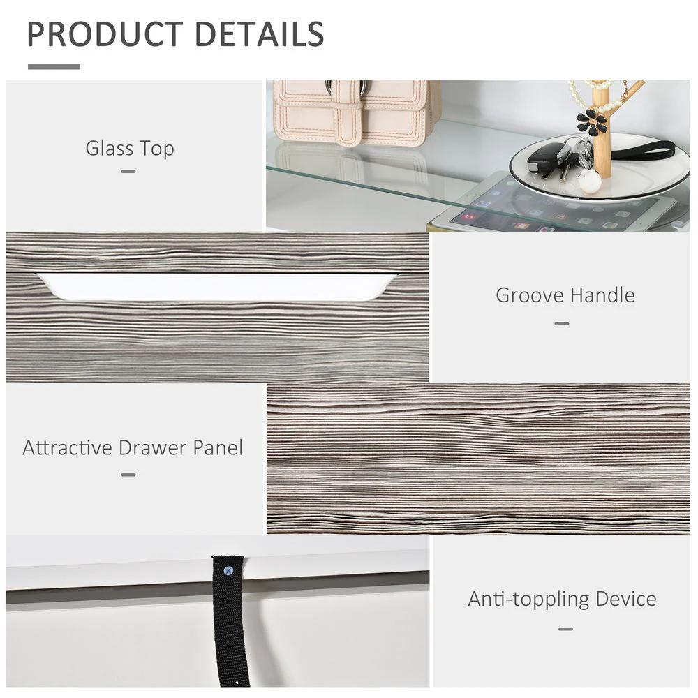 Shoe Cabinet w/ 3 Drawers High Gloss Storage Cupboard w/ Glass Top Grey by HOMCOM