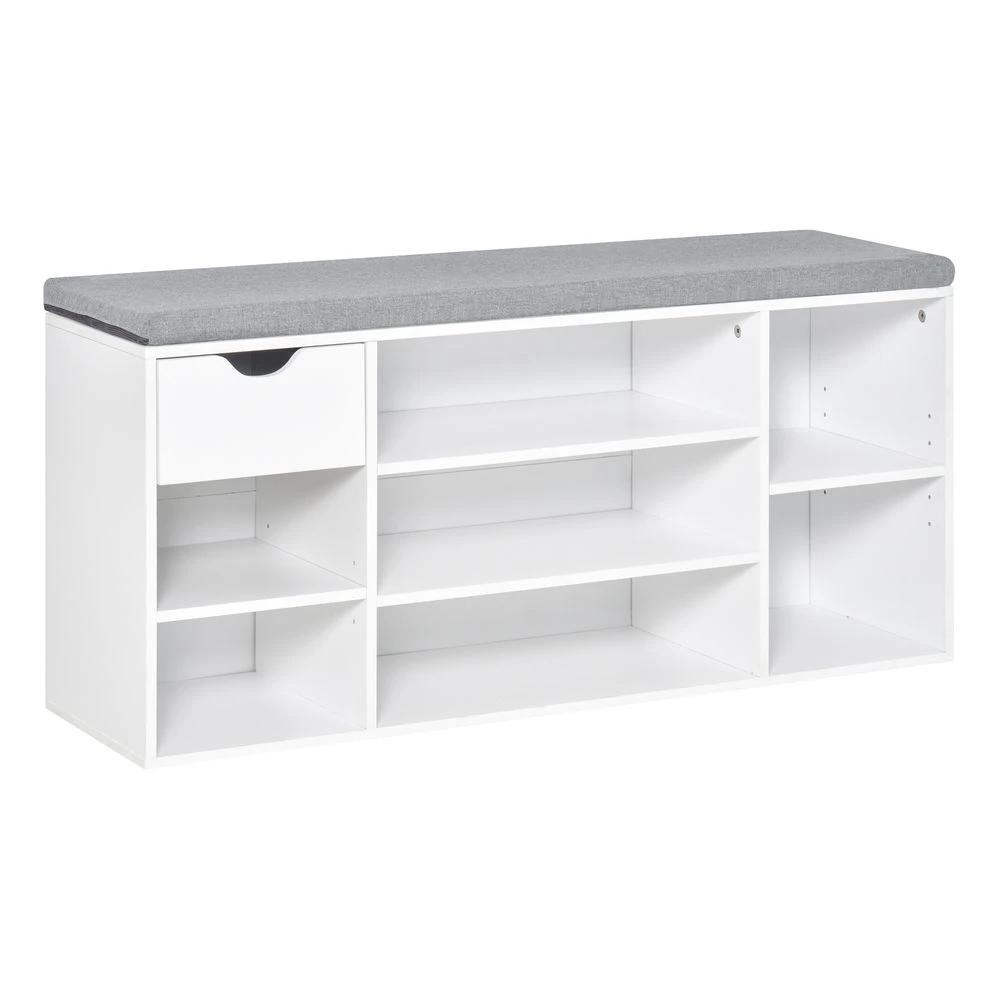 Shoe Storage Cabinet Bench w/ Cushion Adjustable Shelves White and Grey by HOMCOM