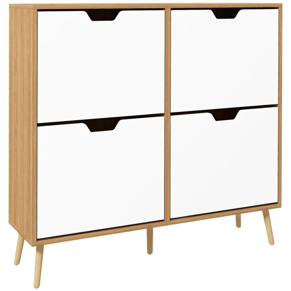 Shoe Storage Cabinet with 4 Flip Drawers for 16 Pairs of Shoes, Natural by HOMCOM