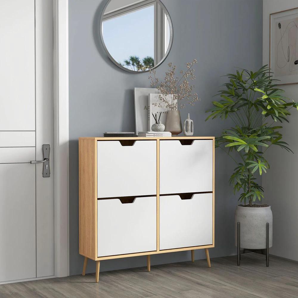 Shoe Storage Cabinet with 4 Flip Drawers for 16 Pairs of Shoes, Natural by HOMCOM