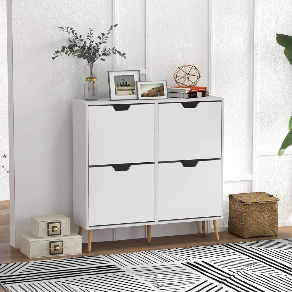 HOMCOM Shoe Storage Cabinet with 4 Flip Drawers for 16 Pairs of Shoes, White Homcom - Shoe Storage