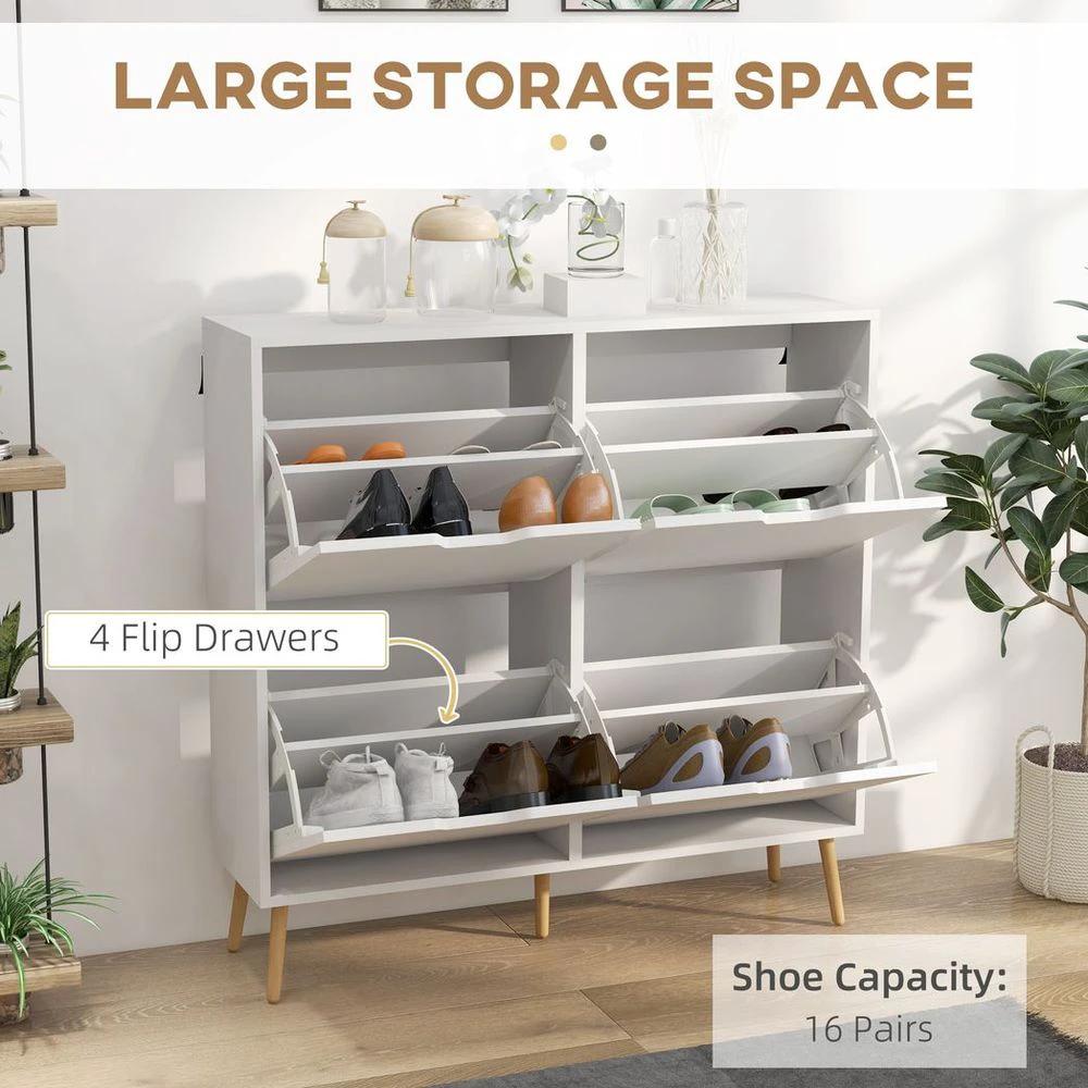 HOMCOM Shoe Storage Cabinet with 4 Flip Drawers for 16 Pairs of Shoes, White Homcom - Shoe Storage