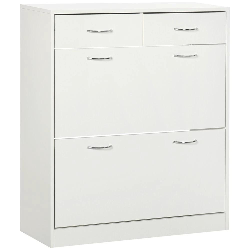 HOMCOM Slim Shoe Cabinet with 2 Flip Drawers for 12 Pairs of Shoes White - Uncategorized Shoe Storage