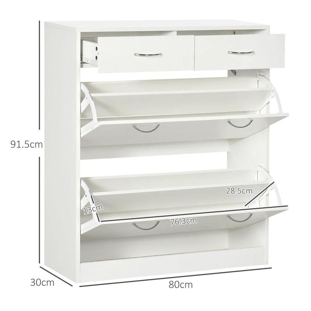 HOMCOM Slim Shoe Cabinet with 2 Flip Drawers for 12 Pairs of Shoes White - Uncategorized Shoe Storage