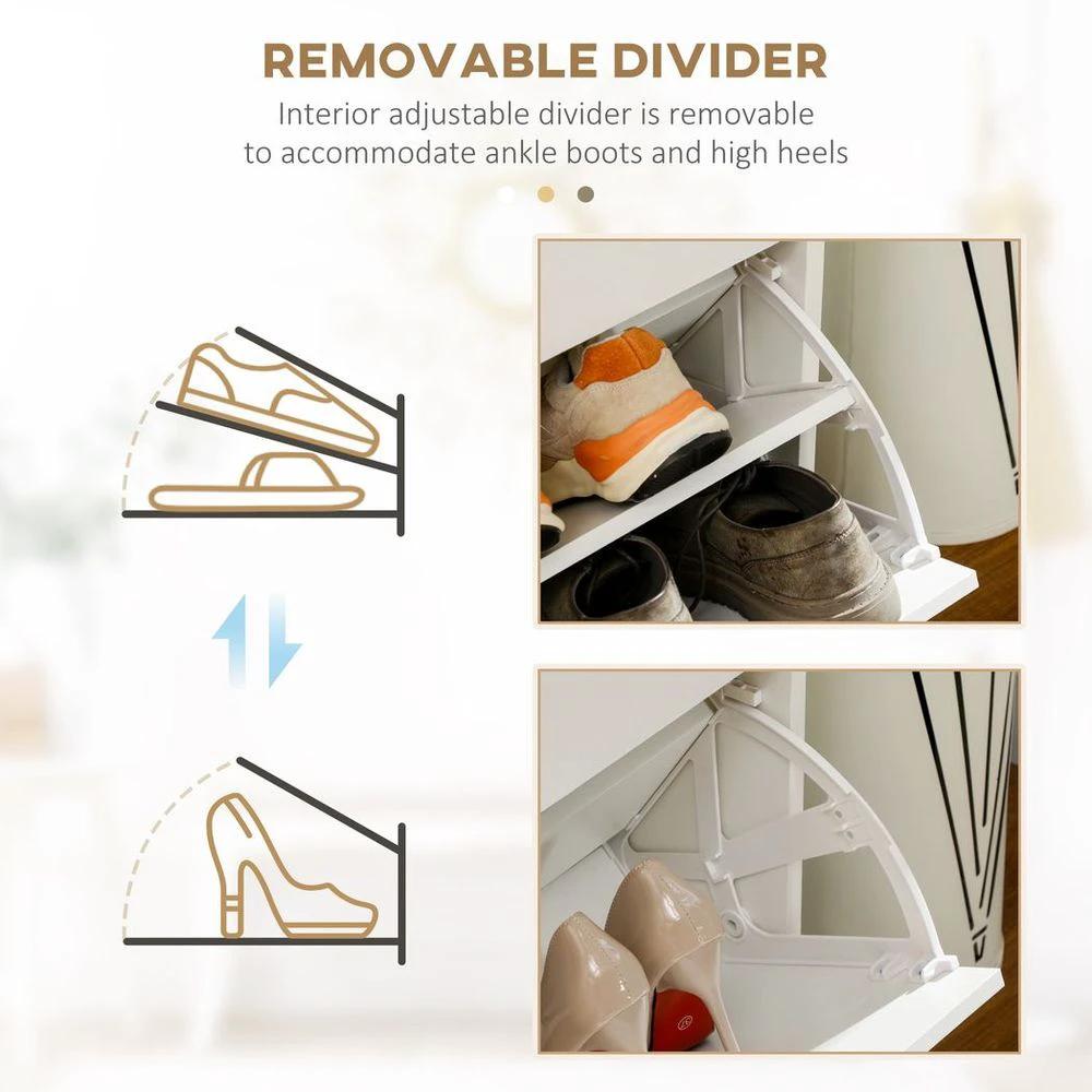 HOMCOM Slim Shoe Cabinet with 2 Flip Drawers for 12 Pairs of Shoes White - Uncategorized Shoe Storage