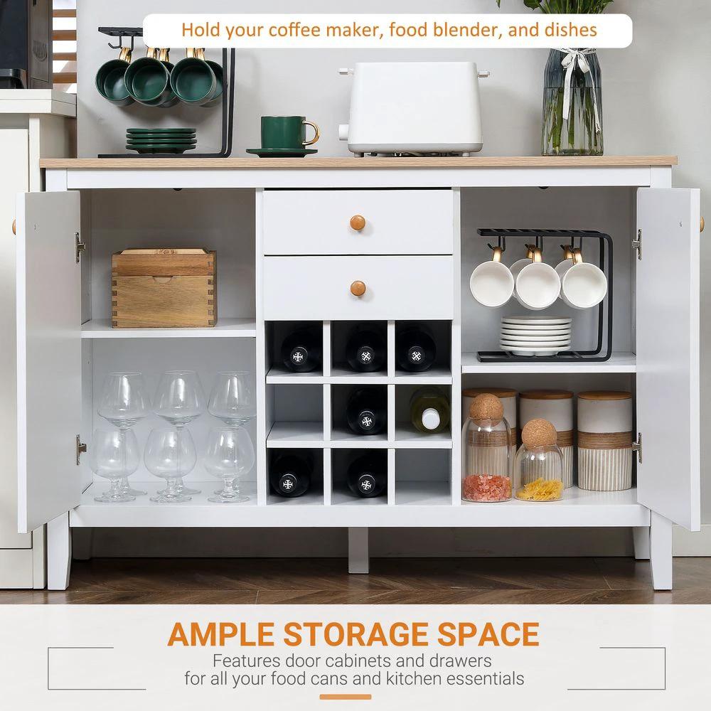 Kitchen Sideboard with 9-bottle Wine Rack, Drawer, Buffet Natural by HOMCOM