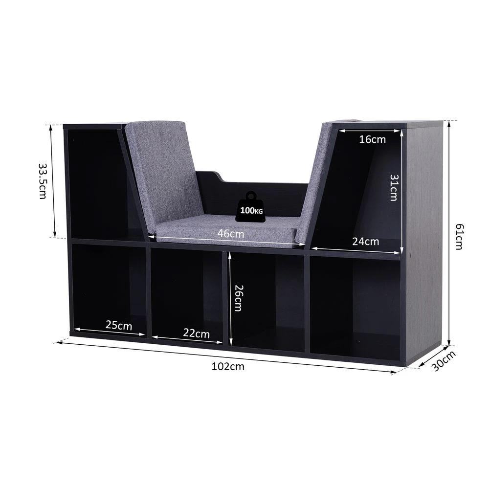 Sideboard Bookcase Storage Reading Seat w/Cushion Unit Kids Children Black by HOMCOM