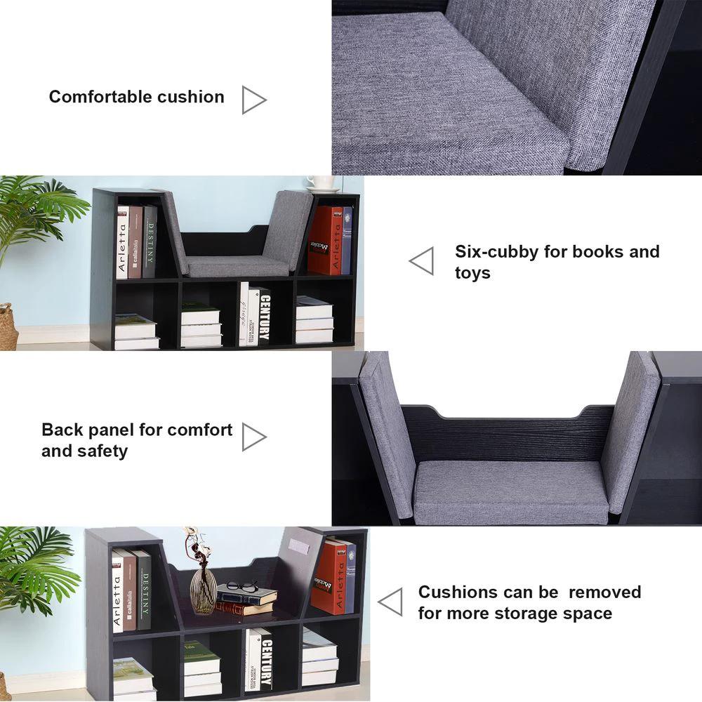Sideboard Bookcase Storage Reading Seat w/Cushion Unit Kids Children Black by HOMCOM