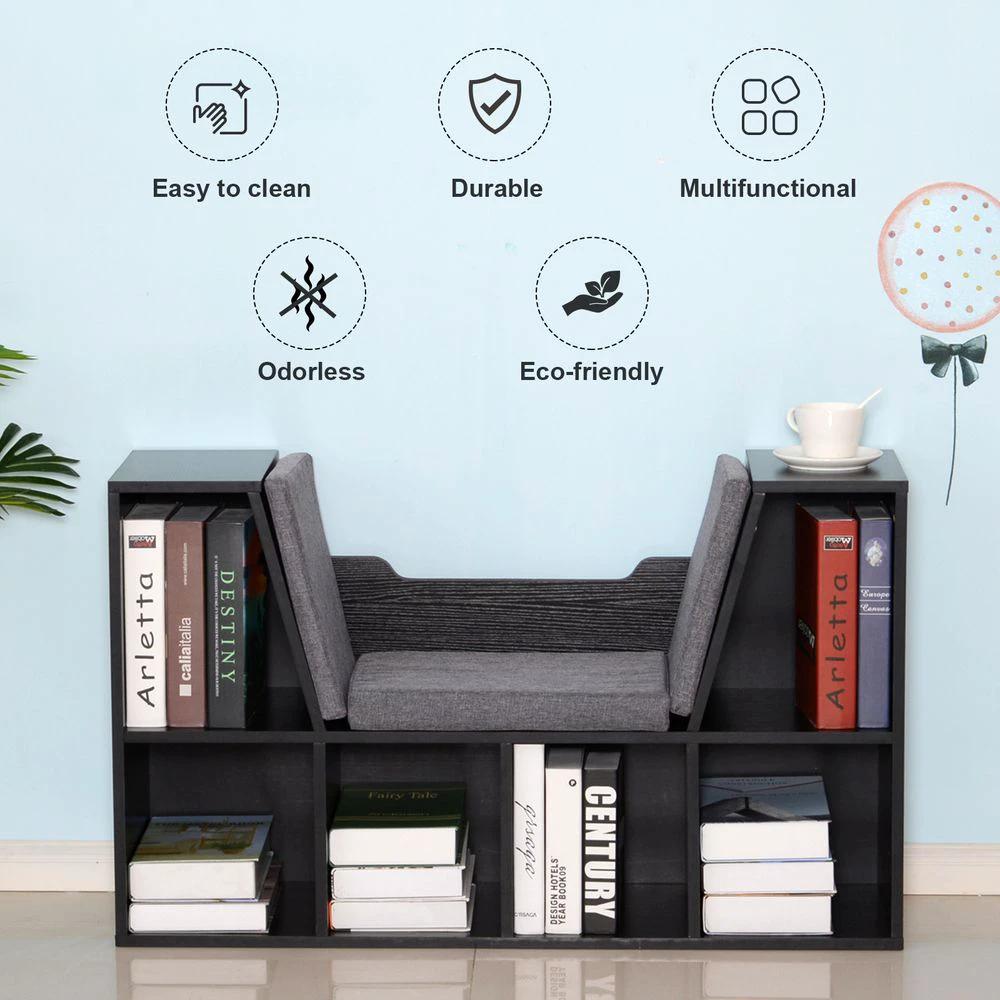 Sideboard Bookcase Storage Reading Seat w/Cushion Unit Kids Children Black by HOMCOM