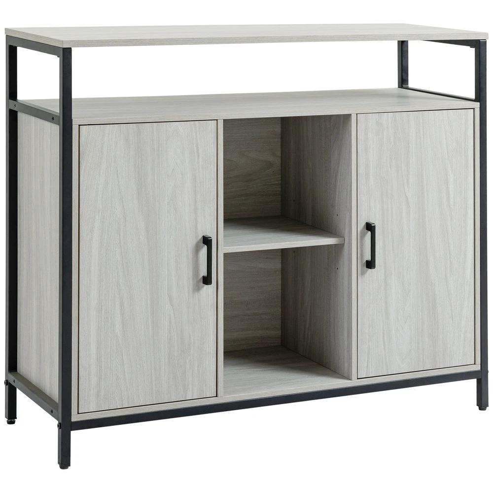 Sideboard, Steel Frame 2 Doors and Adjustable Shelves Light Grey by HOMCOM
