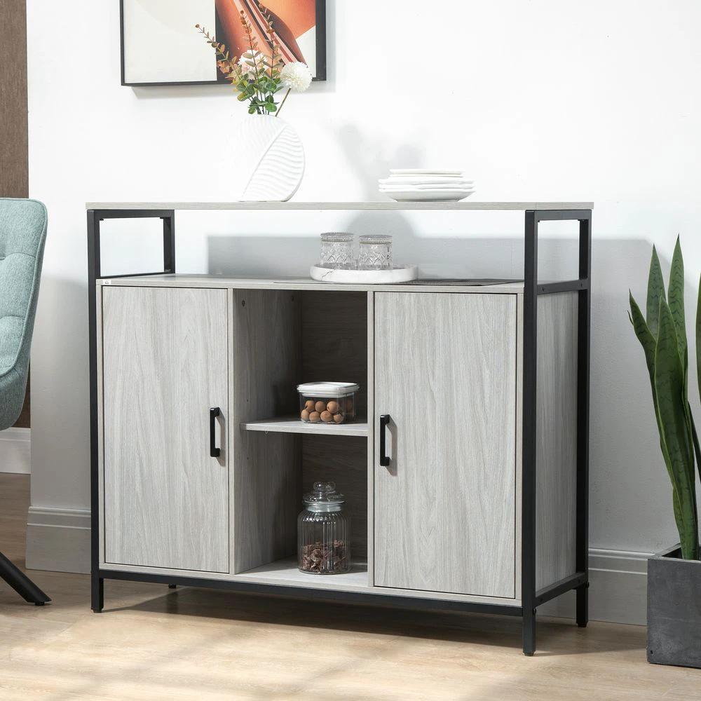 Sideboard, Steel Frame 2 Doors and Adjustable Shelves Light Grey by HOMCOM