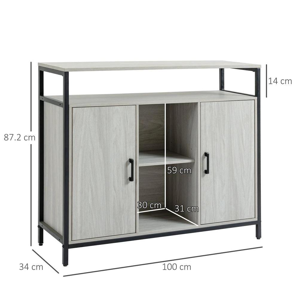 Sideboard, Steel Frame 2 Doors and Adjustable Shelves Light Grey by HOMCOM