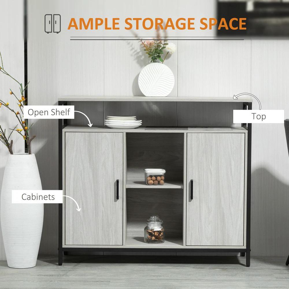 Sideboard, Steel Frame 2 Doors and Adjustable Shelves Light Grey by HOMCOM