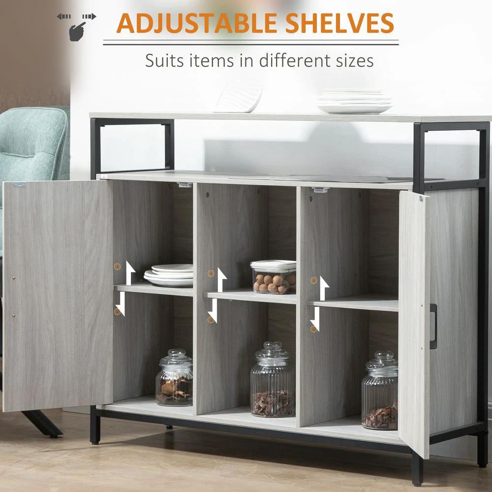 Sideboard, Steel Frame 2 Doors and Adjustable Shelves Light Grey by HOMCOM