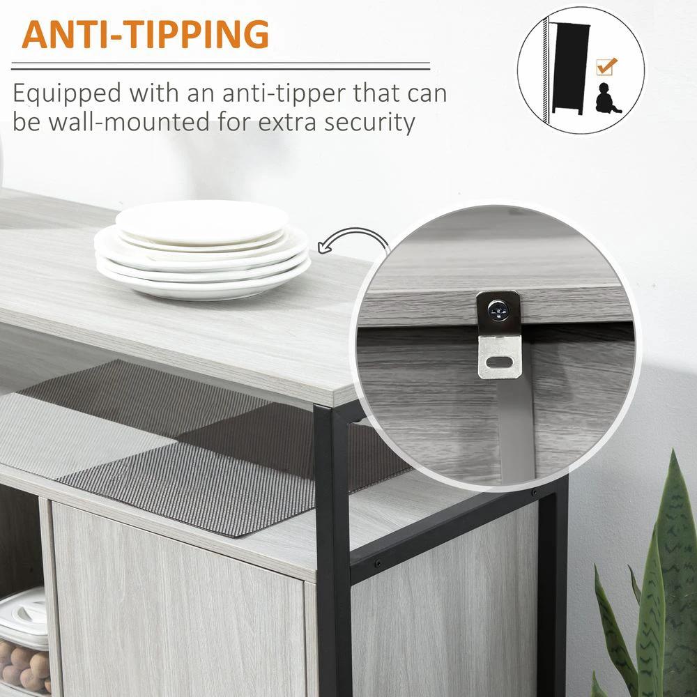 Sideboard, Steel Frame 2 Doors and Adjustable Shelves Light Grey by HOMCOM
