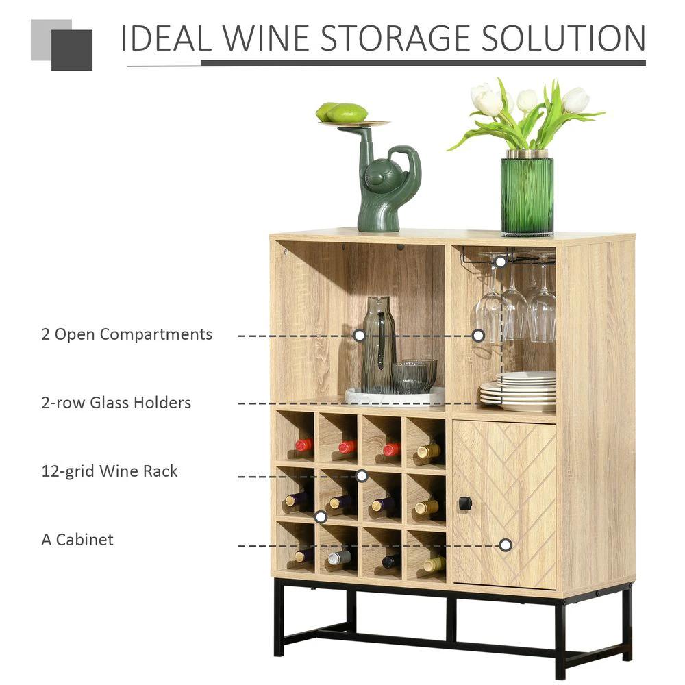 Wine Cabinet for 12 Bottles, Sideboard with Glass Holders, Brown Holders by HOMCOM