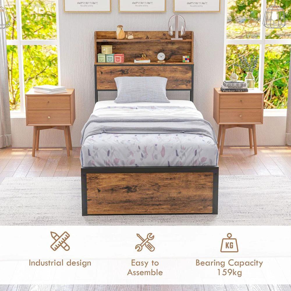 3.1FT Homcom Single Bed Frame with Storage Headboard and Under Bed Storage by HOMCOM