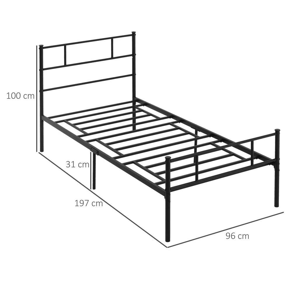 HOMCOM Single Metal Bed Frame Headboard and Footboard, Underbed Storage Space - Uncategorized Single Bed