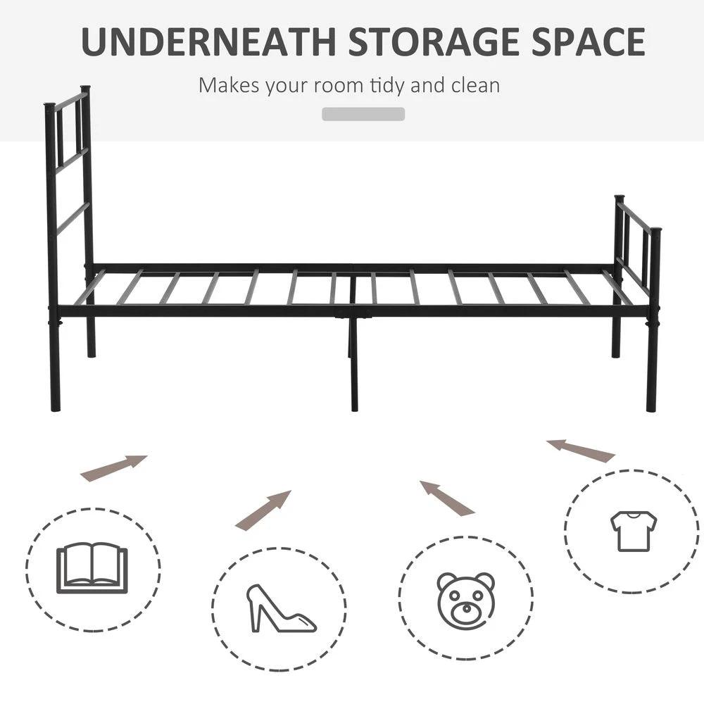 Single Metal Bed Frame Headboard and Footboard, Underbed Storage Space by HOMCOM