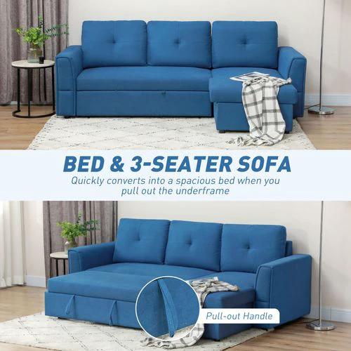 HOMCOM 3 Seater Sofa Bed, Convertible Pull Out Sofa with Storage - Sofa Bed