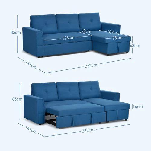 HOMCOM 3 Seater Sofa Bed, Convertible Pull Out Sofa with Storage - Sofa Bed