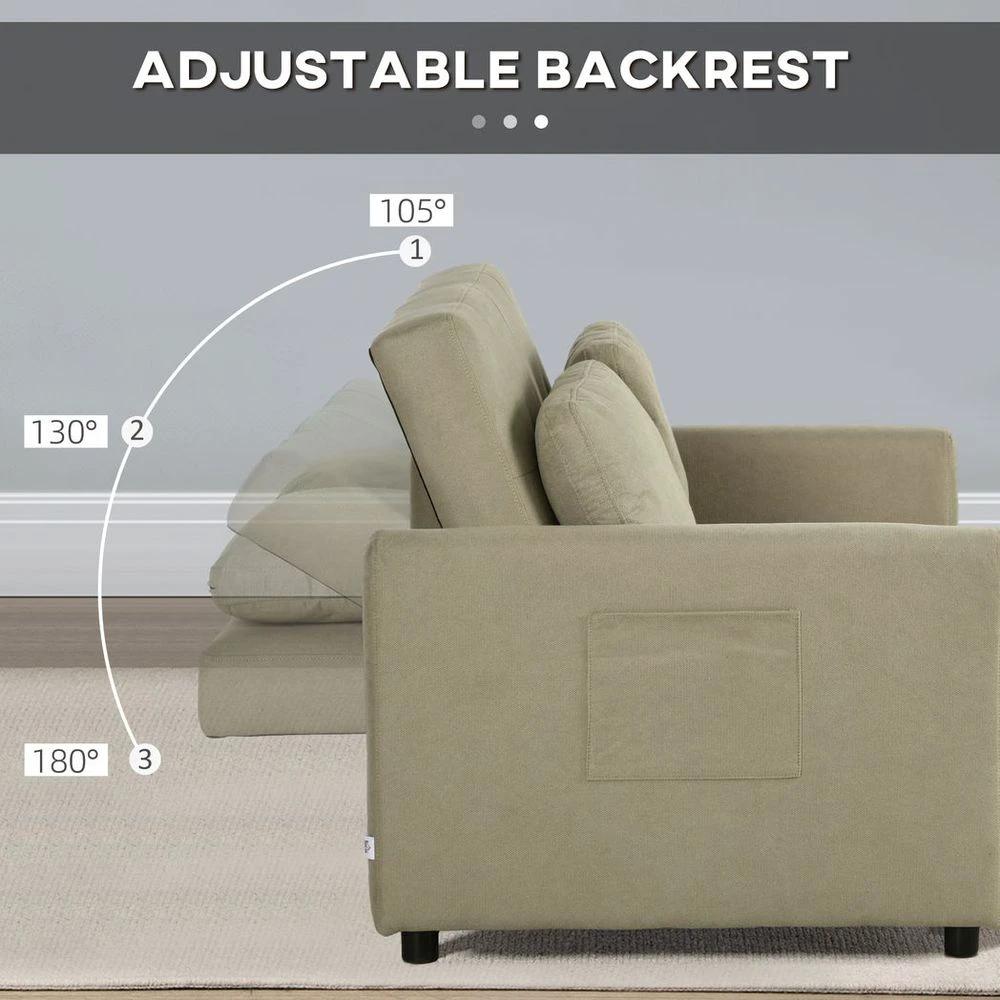 2 Seater Homcom Sofa Bed Convertible Bed Settee with Cushions, Pockets, Brown by HOMCOM