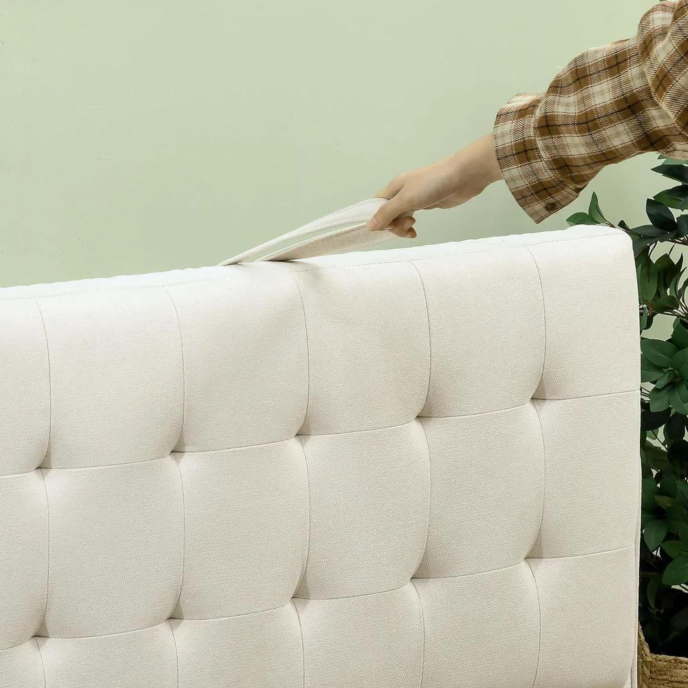 HOMCOM Compact Loveseat Sofa 2 Seater Sofa with Storage and Wood Legs Cream - Uncategorized Sofa Bed