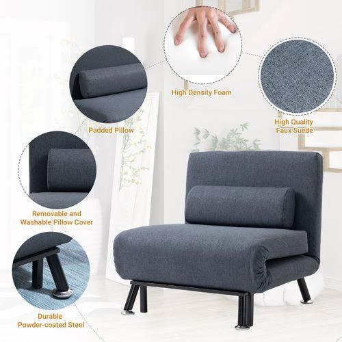 Faux Suede 5-Position Futon Single Sofa Bed Black by HOMCOM