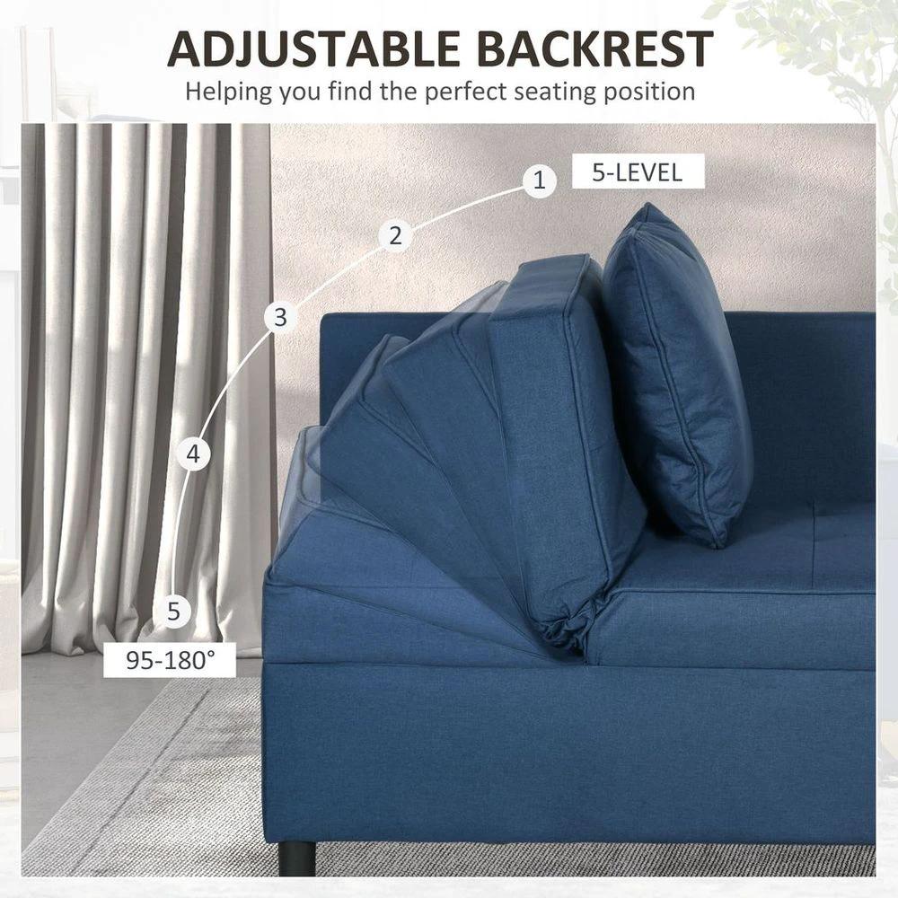 Folding Sleeper Sofa Bed Chair with Pillows, Pocket, Blue by HOMCOM
