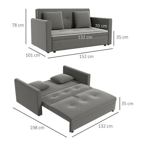 HOMCOM 2 Seater Sofa Bed Convertible Bed Settee w/ 2 Cushions Storage Light Grey by HOMCOM