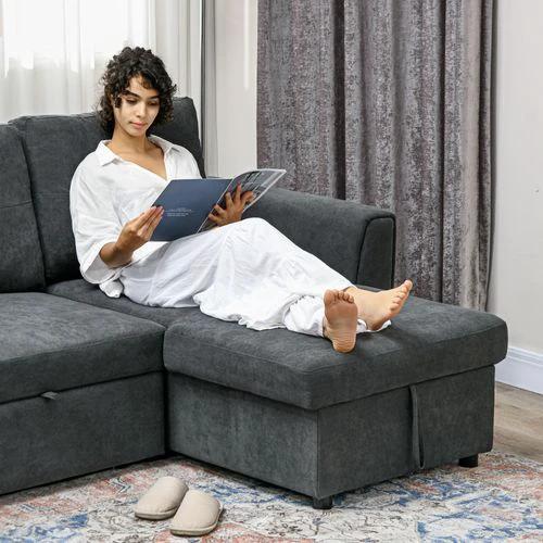 HOMCOM 3 Seater Sofa Bed, Convertible Pull Out Sofa with Storage, Dark Grey by HOMCOM