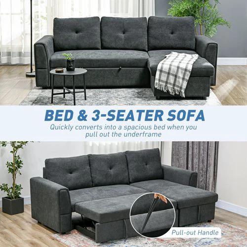 HOMCOM 3 Seater Sofa Bed, Convertible Pull Out Sofa with Storage, Dark Grey by HOMCOM