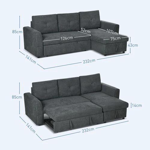 HOMCOM 3 Seater Sofa Bed, Convertible Pull Out Sofa with Storage, Dark Grey by HOMCOM