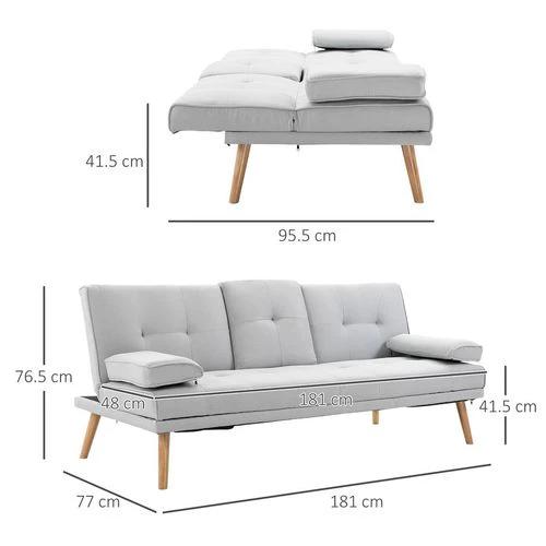 HOMCOM 3 Seater Sofa Bed Scandi Style Recliner Adjustable Back Middle Table by HOMCOM