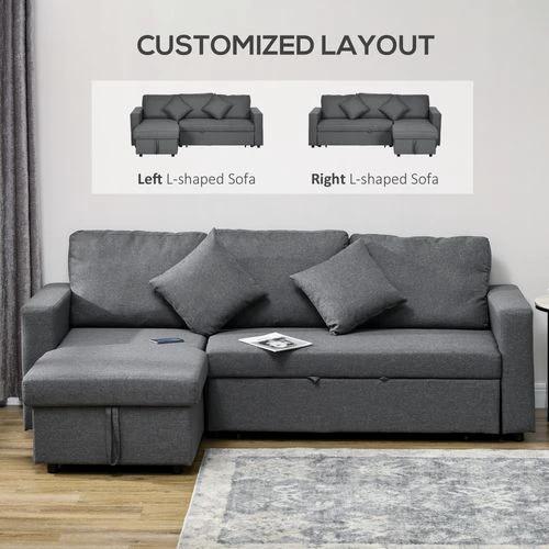 HOMCOM HOMCOM Corner Sofa Bed with Storage, 3 Seater Pull Out Sofa Bed, Dark Grey - Sofa Bed