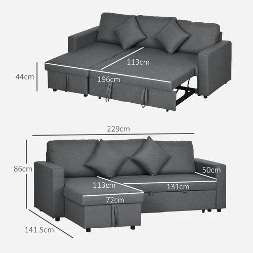 HOMCOM HOMCOM Corner Sofa Bed with Storage, 3 Seater Pull Out Sofa Bed, Dark Grey - Sofa Bed