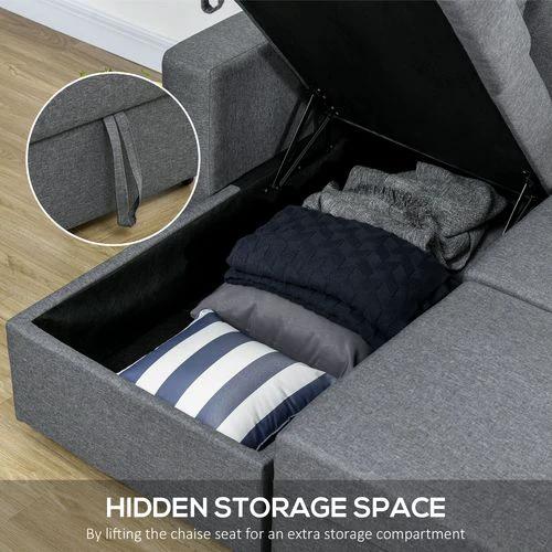 HOMCOM HOMCOM Corner Sofa Bed with Storage, 3 Seater Pull Out Sofa Bed, Dark Grey - Sofa Bed