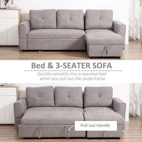 HOMCOM HOMCOM Linen-Look L-Shaped Sofa Bed w/ Storage Bed Sleeper Flat Studio Grey - Sofa Bed
