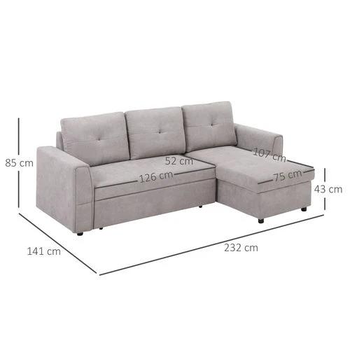 HOMCOM HOMCOM Linen-Look L-Shaped Sofa Bed w/ Storage Bed Sleeper Flat Studio Grey - Sofa Bed