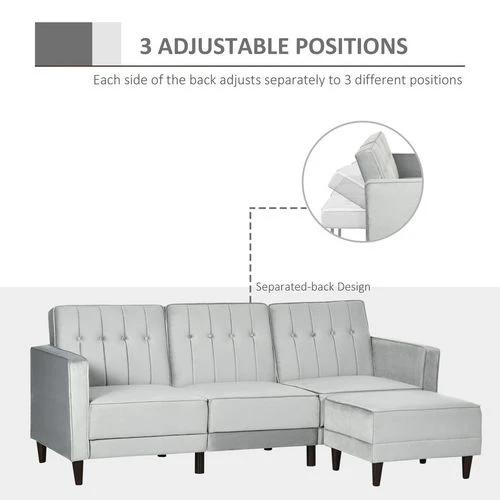 HOMCOM Upholstered Sofa Bed Reversible Sectional Sofa Set Velvet-Touch Sleeper by HOMCOM