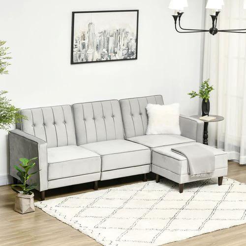HOMCOM Upholstered Sofa Bed Reversible Sectional Sofa Set Velvet-Touch Sleeper -  Sofa Bed