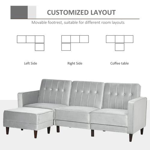 HOMCOM Upholstered Sofa Bed Reversible Sectional Sofa Set Velvet-Touch Sleeper by HOMCOM