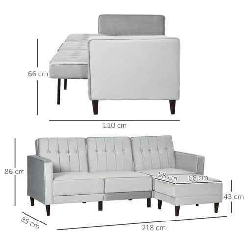 HOMCOM Upholstered Sofa Bed Reversible Sectional Sofa Set Velvet-Touch Sleeper -  Sofa Bed