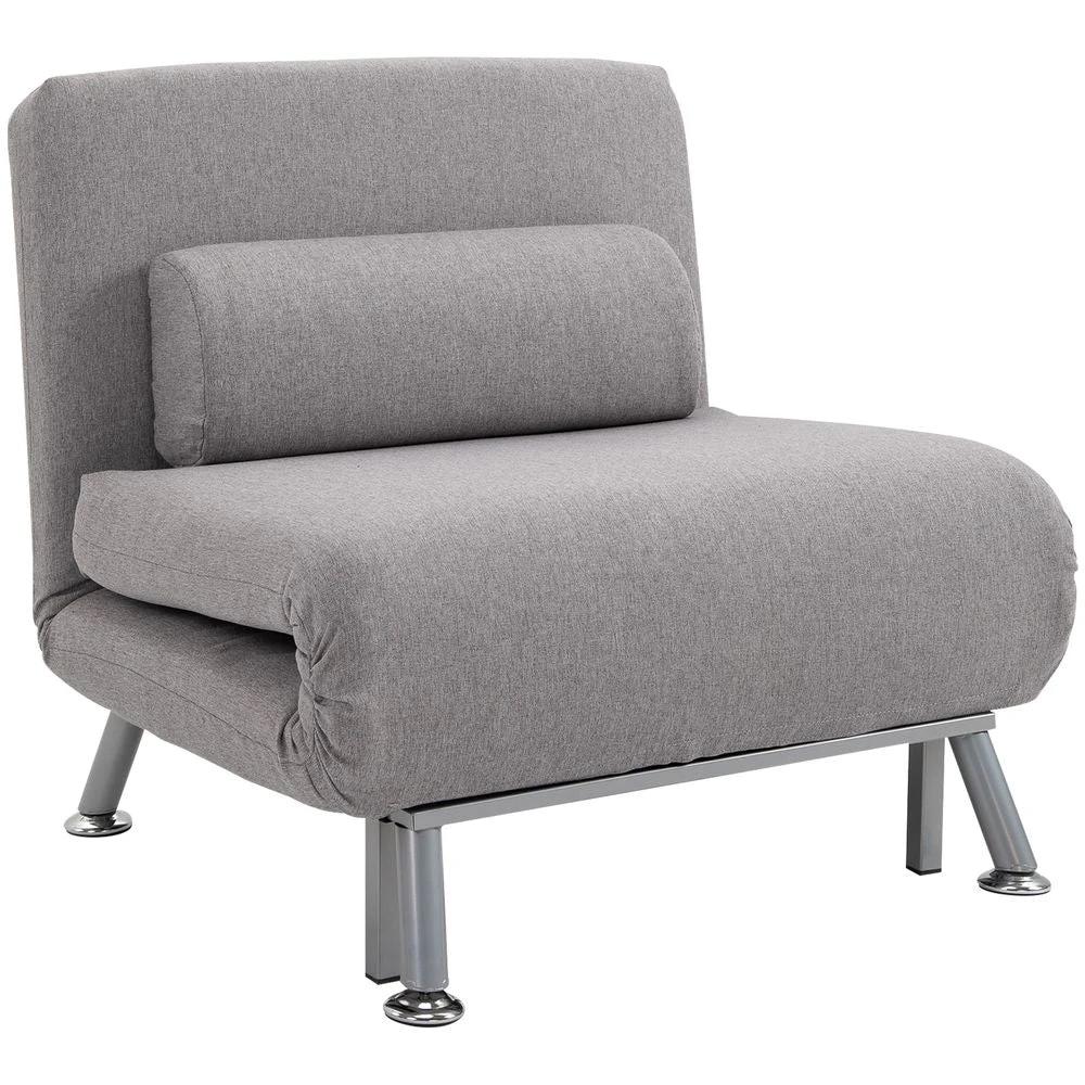 Linen Upholstered Elevated Single Sofa Bed Grey by HOMCOM