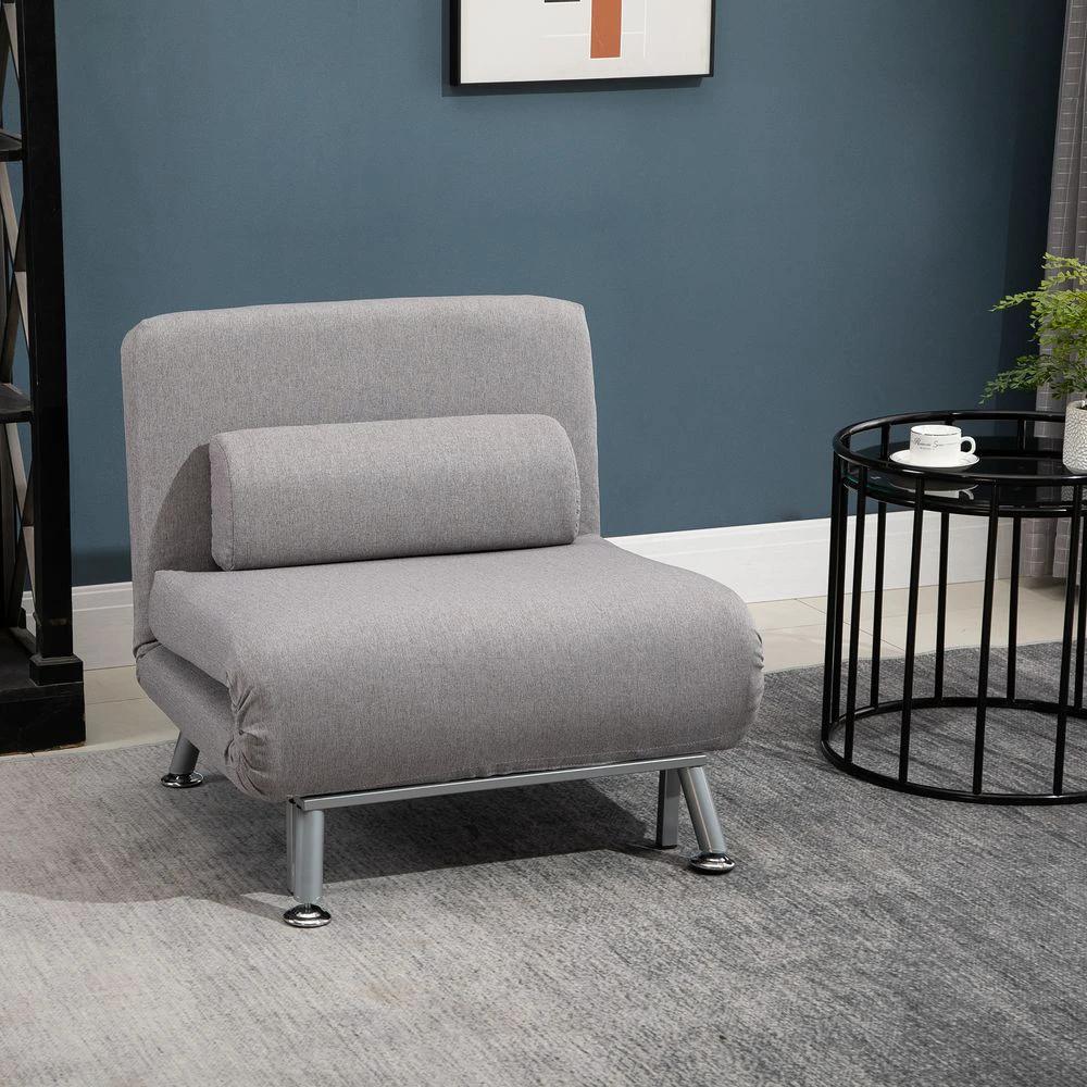 Linen Upholstered Elevated Single Sofa Bed Grey by HOMCOM