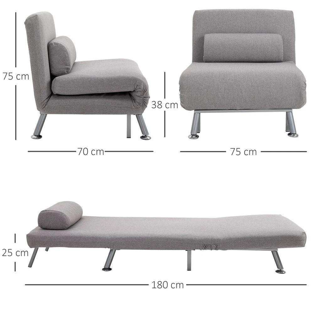 Linen Upholstered Elevated Single Sofa Bed Grey by HOMCOM