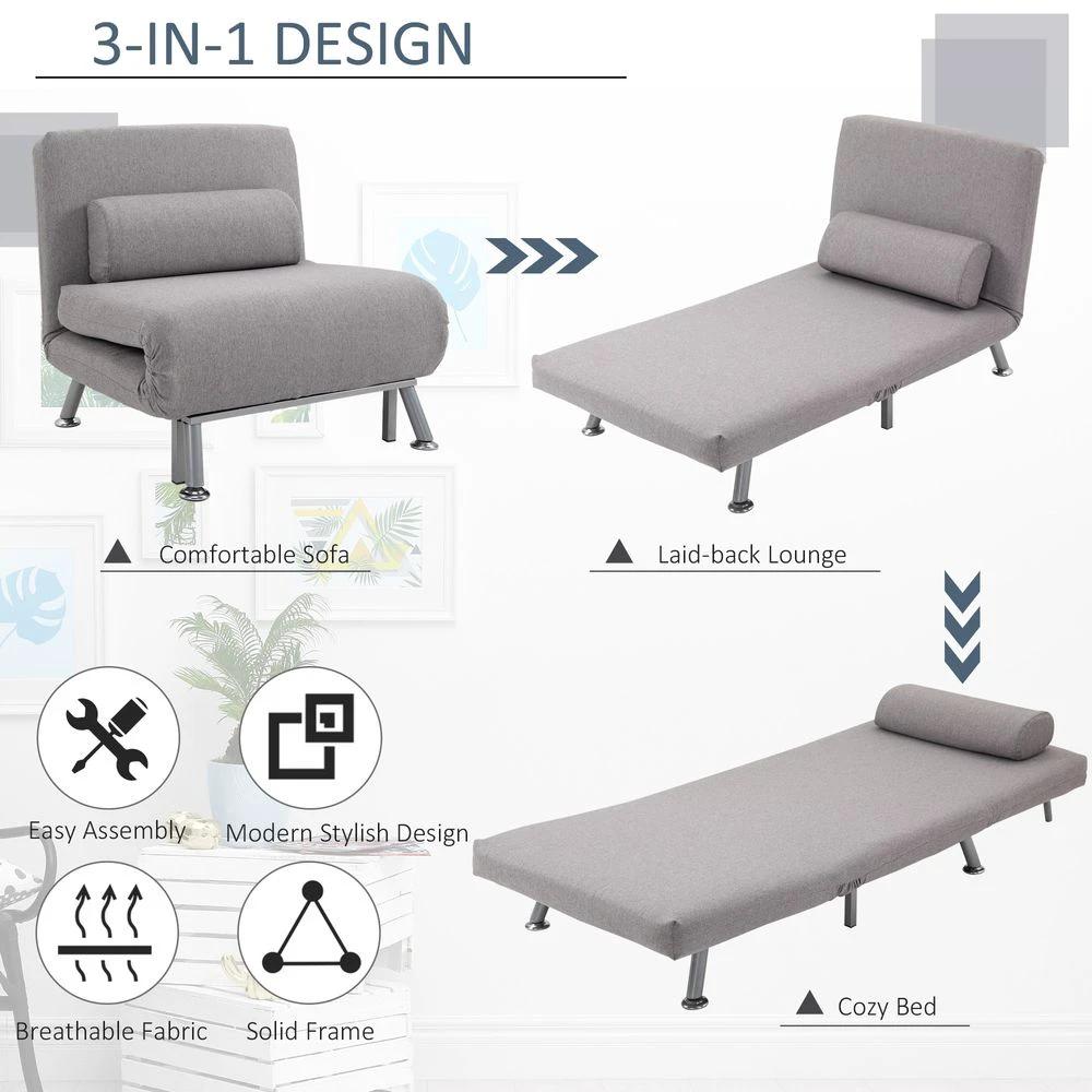 Linen Upholstered Elevated Single Sofa Bed Grey by HOMCOM