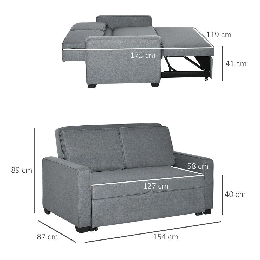Modern 2 Seater Sofa Bed Click Clack Couch Sleeper for Living Room Grey by HOMCOM